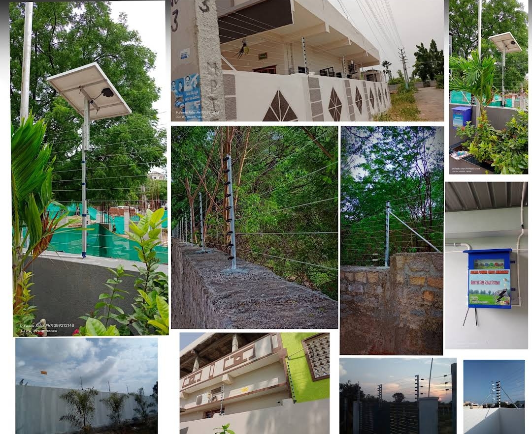Collage showing multiple electric fence and solar installation projects